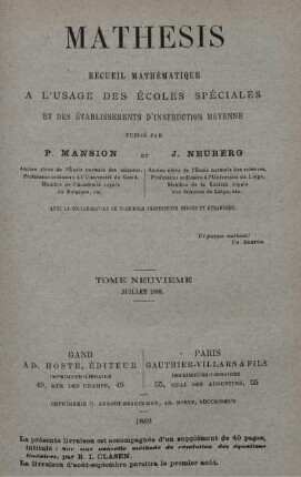 TOME NEUVIEME. JUILLET 1889.