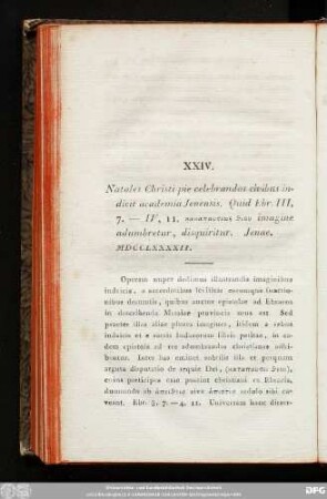 XXIV. Natales Christi pie celebrandos civibus indicit academia Ienensis. Quid Ebr. III, 7. - IV, 11 [...] imagine adumbretur, disquiritur. Ienae. MDCCLXXXXII.