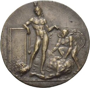 Plakette mit Darstellung von David gegen Goliath