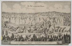 Ansicht von Roitham am Traunfall, Kupferstich, um 1650? : Im Fall, an dem fluß Draun / [Matthaeus Merian]. - [Francof.] , [ca. 1650?]. - 1 Ansicht : Kupferst. ; 31 x 20 cm. Mit Erl.