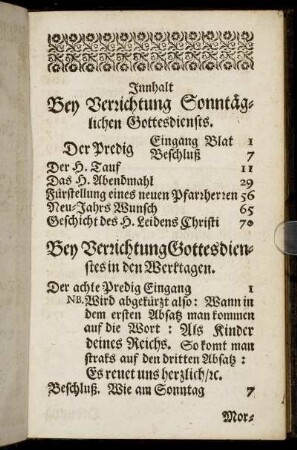 Innhalt Bey Verrichtung Sonntäglichen Gottesdiensts.