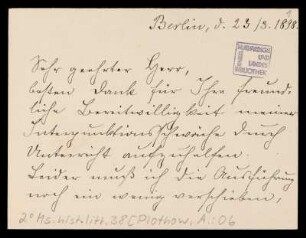 Brief von Anna Plothow an Wilhelm Schwaner