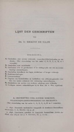 Lijst der Geschriften.