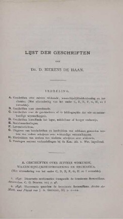 Lijst der Geschriften.