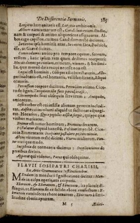Flavii Sosipatri Charisii, Ex Artis Grammatica Institutionibus.