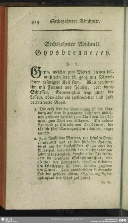 Sechszehnter Abschnitt. Gypsbrennerey