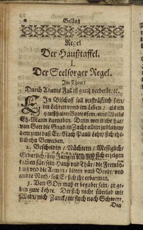 Regel Der Haußtaffel.
