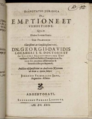 Disputatio Iuridica De Emptione Et Venditione
