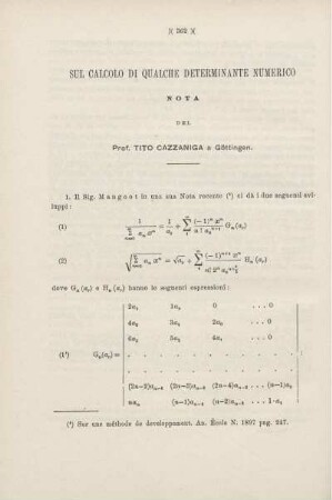 Sul calcolo di qualche determinante numerico