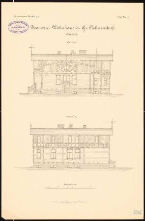 Beamtenwohnhaus, Groß Plehnendorf: Aufriss Ostansicht, Westansicht 1:100