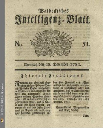 No. 51, Dienstag den 18. December 1781