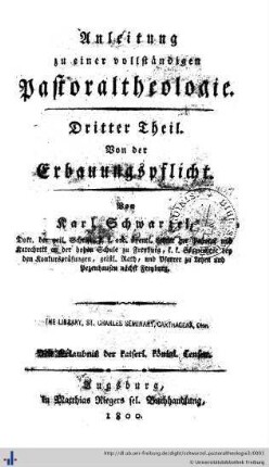 3. Von der Erbauungspflicht.: Anleitung zu einer vollständigen Pastoraltheologie