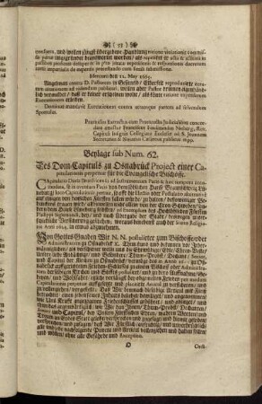 Beylage sub. Num. 62. Des Dom-Capituls zu Osnabrück Project einer Capitulationis perpetuæ für die Evangelische Bischöffe.