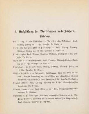 12-34, C. Aufzählung der Vorlesungen nach Fächern