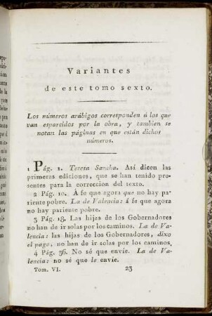 Variantes de este tomo sexto.