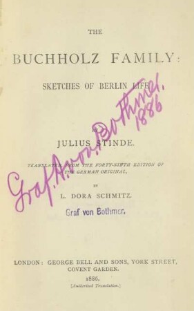 The Buchholz Family : sketches of Berlin life