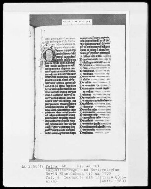 Augustinerregel und Martyrologium — Initiale Q (uoniam), Folio 8 recto