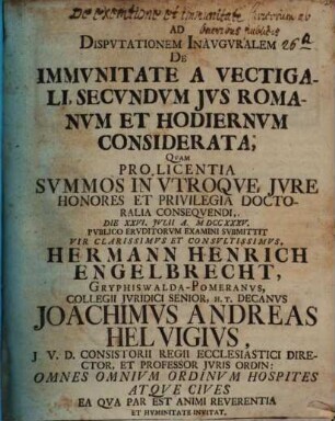 [Programma quo] ad disp. inaug. H. H. Engelbrechti ... invitat : [praefatus de immunitate clericorum ab oneribus publicis]