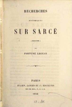 Recherches historiques sur Sarcé (Maine)