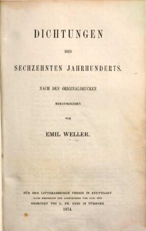 Dichtungen des sechzehnten Jahrhunderts
