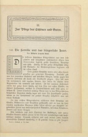III. Zur Pflege des Schönen und Guten