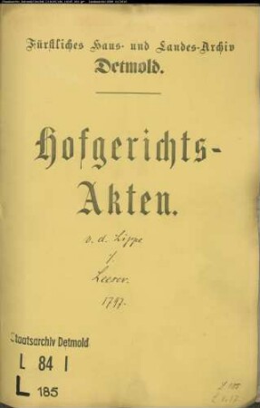 von der Lippe, W. Frhr., Domkapitular, in Lemgo gegen Joseph Leeser, Hofagent - Eintragung einer Hypothek