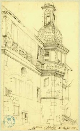 Grünsfeld Südseite Rathaus mit Treppenturm