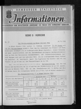 Der Fremdenverkehr im Monat Oktober 1954 : Nr. 51