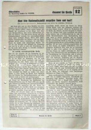 Informationsblatt der NSDAP-Gauleitung Sachsen (Gauamt für Presse) über die parteiamtliche Presse in Sachsen