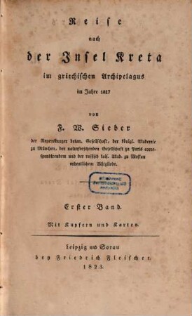 Reise nach der Insel Kreta im griechischen Archipelagus im Jahre 1817 : mit Kupfern und Karten, 1