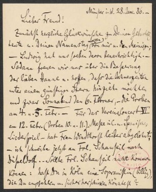 Briefkarte an Franz Wüllner : 28.01.1886