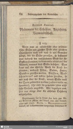 Drittes Kapitel. Phänomene der Cohäsion. Anziehung, Verwandtschaft