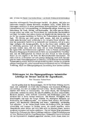Erfahrungen bei der Eignungsprüfungen industrieller Lehrlinge im Bremer Institut für Jugendliche : (Schluß)