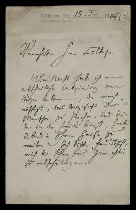 Nr. 16 Brief von Max Lehmann an Edward Schröder. Göttingen, 15.1.1904