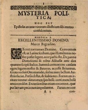 Mysteria Politica, Hoc Est, Epistolae Arcanae Virorum Illustrium Sibi Mutuo Confidentium : Lectu & consideratione dignae