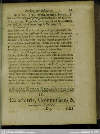 IV. De arbitris, Commissariis & eorum jurisdictione