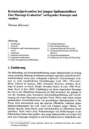 477-494, Kriminalprävention bei jungen Spätaussiedlern. Eine Planungs-Evaluation vorliegender Konzepte und Ansätze