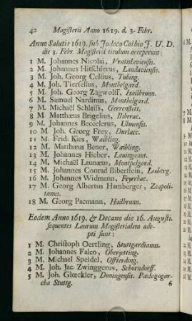 Magisterii Anno 1619 - 1625