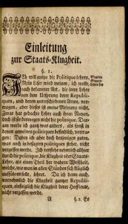 Einleitung zur Staats-Klugheit.