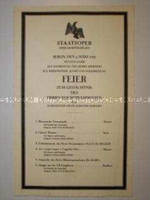 Programm zur Gedächtnisfeier anlässlich des Todes des Reichspräsidenten Friedrich Ebert