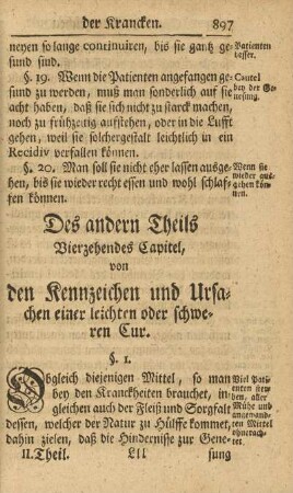 Des andern Theils Vierzehendes Capitel, von den Kennzeichen und Ursachen einer leichten oder schweren Cur