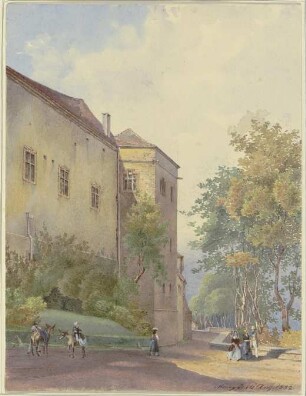 Schlossecke mit Spaziergängern