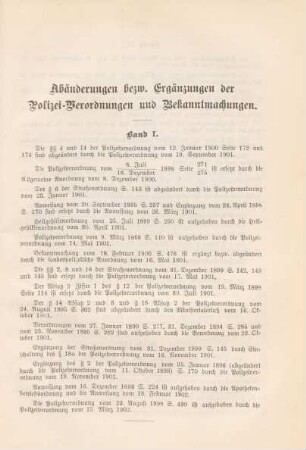 Abänderungen bezw. Ergänzungen der Polizei-Verordnungen und Bekanntmachungen