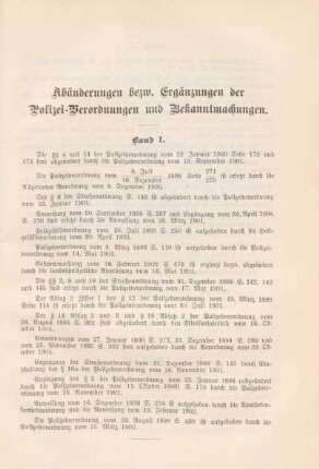 Abänderungen bezw. Ergänzungen der Polizei-Verordnungen und Bekanntmachungen