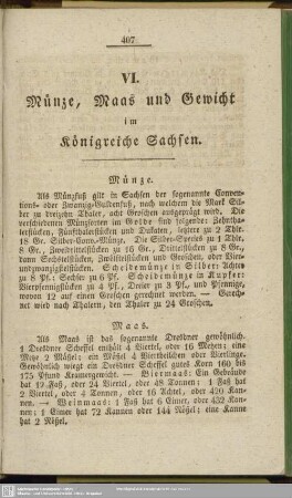 VI. Münze, Maas und Gewicht im Königreiche Sachsen