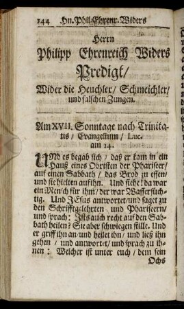Herrn Philipp Ehrenreich Widers Predigt, Wider die Heuchler, Schmeichler, und falschen Zungen.