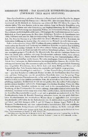 Das Kasseler Kupferstichkabinett (Übersicht über seine Bestände)