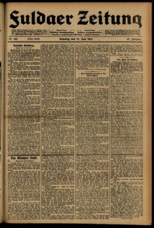 Erste Ausgabe vom Samstag, den 21. Juni 1913.