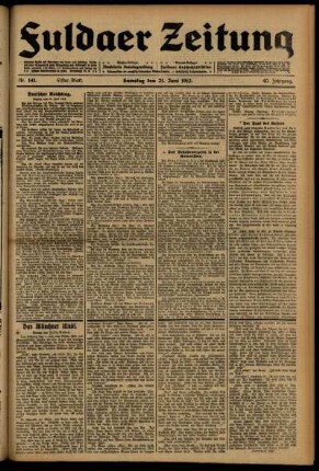 Erste Ausgabe vom Samstag, den 21. Juni 1913.