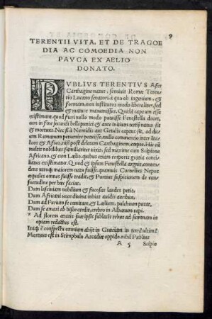 Terentii Vita, Et De Tragoedia Ac Comoedia Non Pauca Ex Aelio Donato.